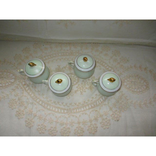 Ceramic 1980s Vintage Neiman Marcus Light Green Porcelain Soup Pots De Creame Set of 4 For Sale - Image 7 of 8