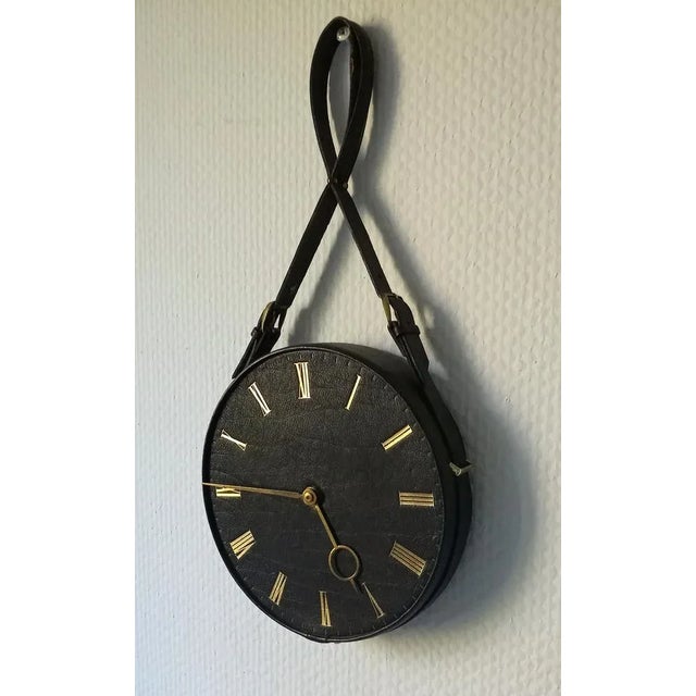 Mid-Century Leather Wall Clock For Sale - Image 9 of 9