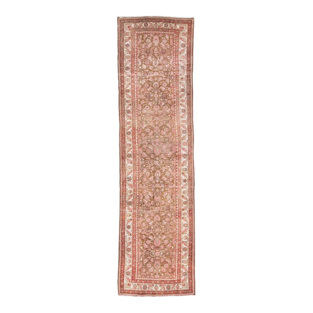 1960s Vintage Persian Hamadan Brown Handmade All-Over Wool Runner For Sale
