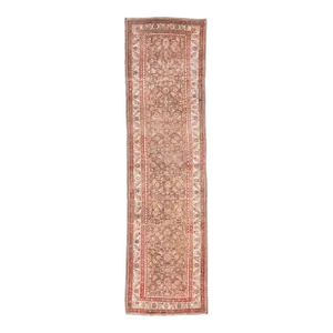 1960s Vintage Persian Hamadan Brown Handmade All-Over Wool Runner