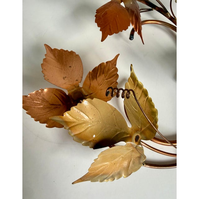 Pair of Vintage Italian Tole Vine Wall Sculptures in Copper & Gold For Sale In Los Angeles - Image 6 of 10
