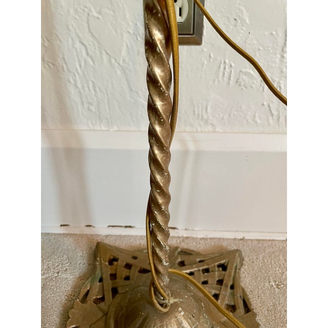 Early 20th Century Art Deco Floor Bridge Lamp With Painted Shade For Sale - Image 10 of 12