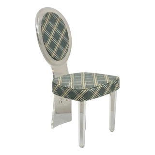 Vintage Hill Mid Century Modern Lucite Oval Back Upholstered Vanity Side Chair For Sale