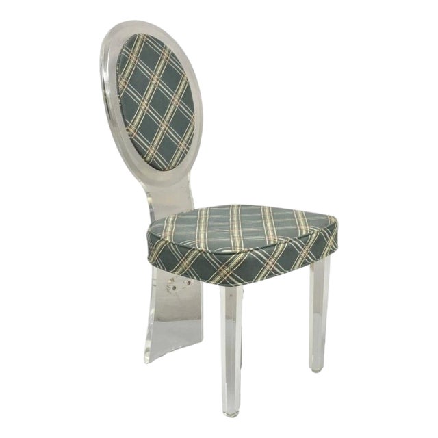 Vintage Hill Mid Century Modern Lucite Oval Back Upholstered Vanity Side Chair For Sale