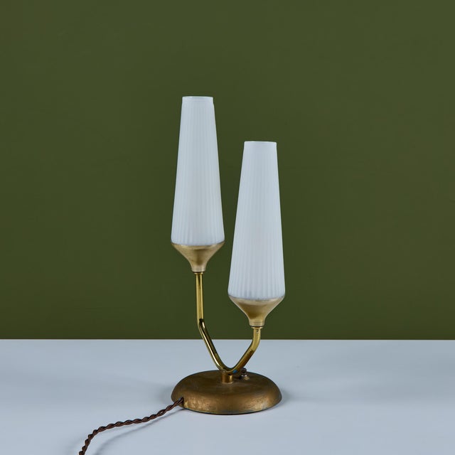 Brass Petite Milk Glass Table Lamp With Pedestal Base For Sale - Image 8 of 16