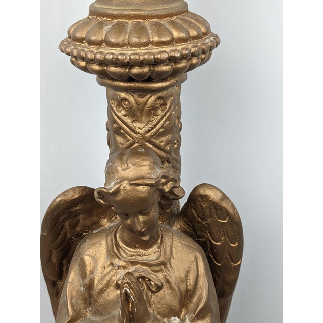 Monumental Gothic Revival Angel Pedestal Candleholder With Mythological Dragon Base For Sale - Image 4 of 16