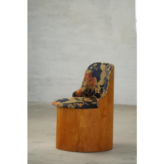 Brutalist Swedish Stump Chair in Pine and Floral Upholstery, 1960s For Sale - Image 3 of 18