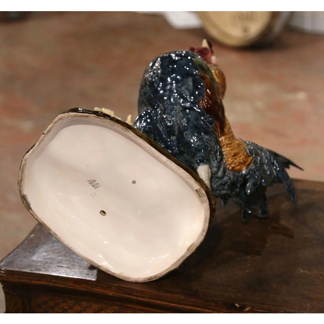 19th Century French Painted Faience Rooster With Vase Signed Paul Comolera For Sale - Image 11 of 12