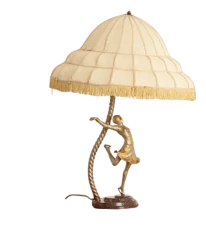 Large Art Deco Sculptural Lamp of Female Skater on Stepped Marble Base, 1930s