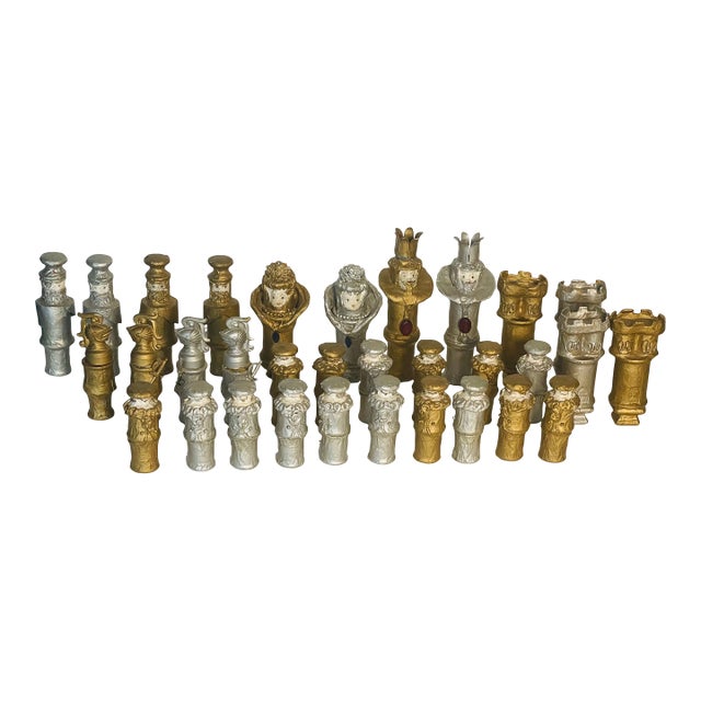 1960s Artisan Paper Mache Chess Figures Set For Sale