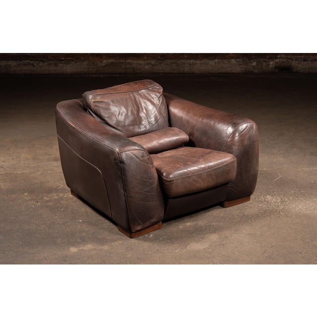 Italian Late 20th Century Overstuffed Leather Lounge Chair in Brown by Incanto Divani For Sale - Image 3 of 12