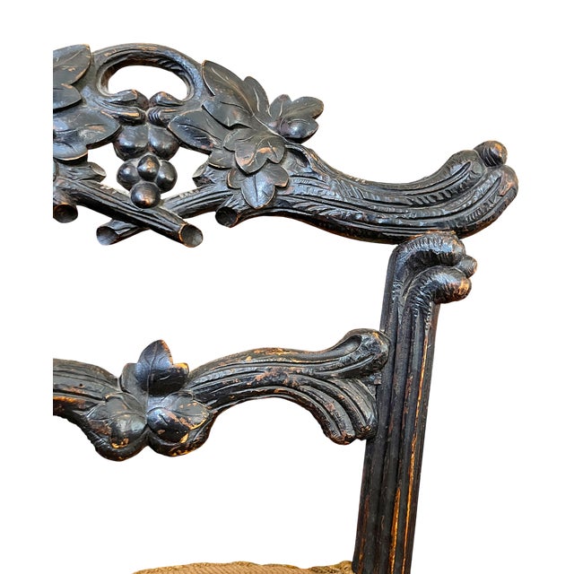 Antique 19th Century Hand-Carved Ebonized Faux Bois Aesthetic Movement Side Chair With Floral Needlepoint Seat For Sale In Jacksonville, FL - Image 6 of 16