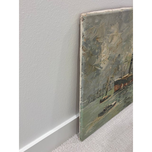 Walter Prescher Van Ed (1916-1988) Large Signed French Harbor Oil Painting For Sale - Image 14 of 16