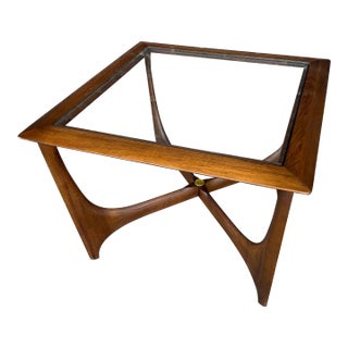 1960s Lane Silhouette Sculptural Walnut & Glass End Table by Andre Bus For Sale