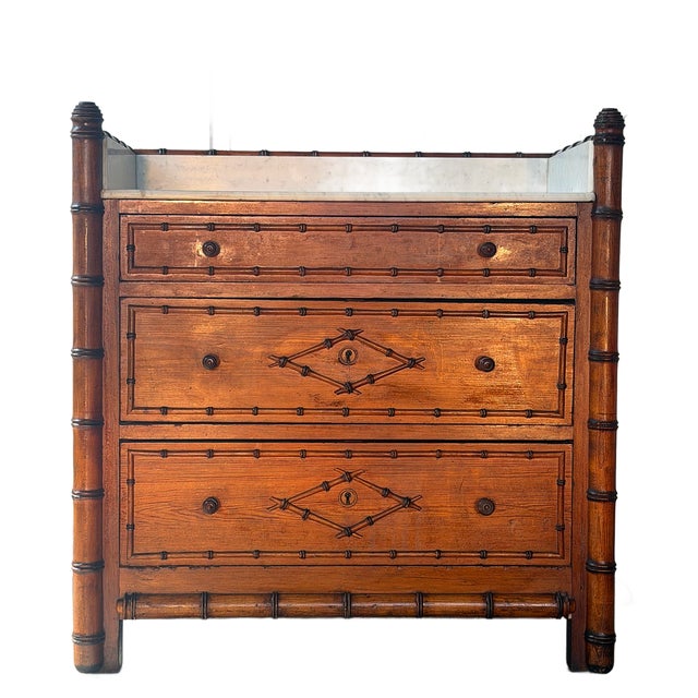 Late 19th Century French Faux Bamboo Marble Top Chest of Drawers For Sale - Image 16 of 17