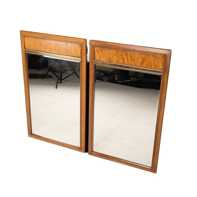 Brown 1980s Drexel Preface Solid Wood Mirrors With Gold Trim - a Pair For Sale - Image 8 of 9