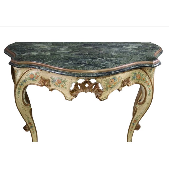 Pair of Antique Italian Trompe l'Oeil Faux Marble Painted Console Tables For Sale - Image 4 of 4
