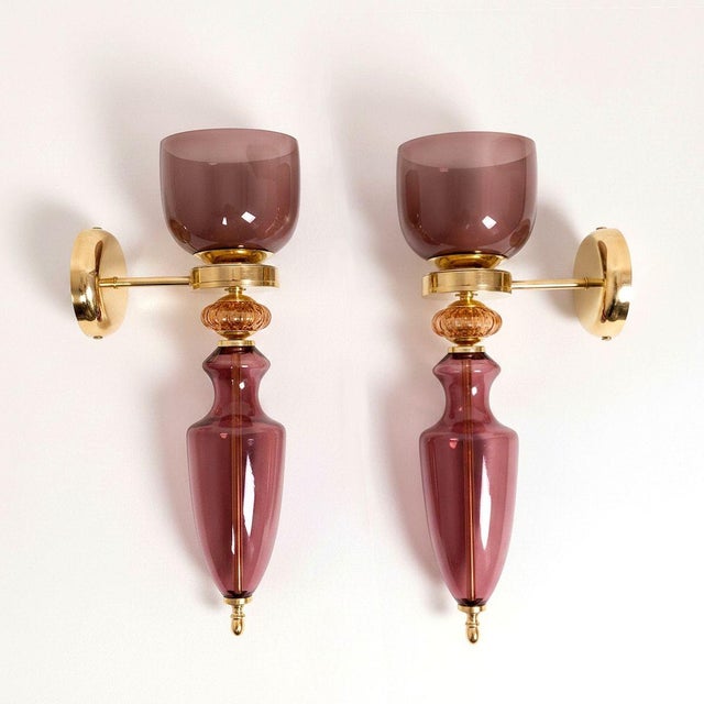 Mid-Century Modern 1990s Burgundy Murano Glass Sconces - a Pair For Sale - Image 3 of 12