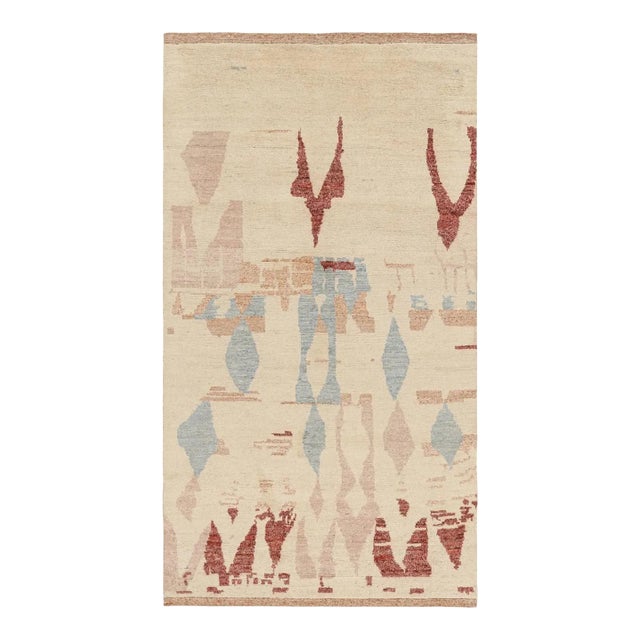 Rug & Kilim’s Moroccan Style Rug With Red Blue & Pink Abstract Geometric Pattern For Sale