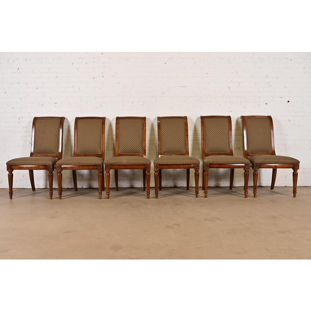 A gorgeous set of six French Regency Louis XVI style side chairs or dining chairs By Ethan Allen USA, Circa Late 20th...