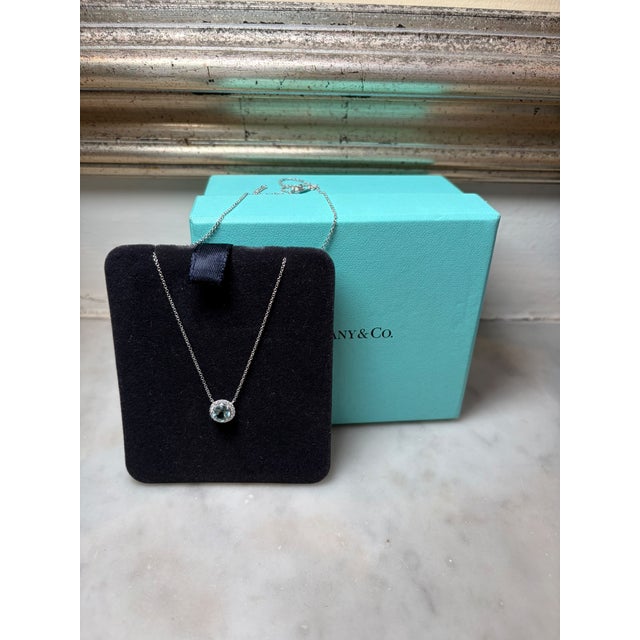 Tiffany & Co. Platinum Soleste Aquamarine & Diamond Necklace 1.00ct 3.88g For Sale - Image 10 of 12