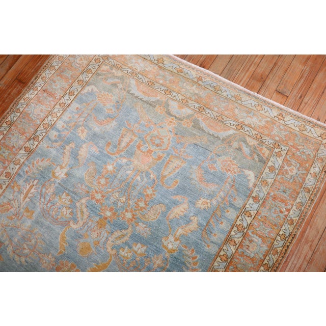 Early 20th Century Zabihi Collection Sky Blue Peach Persian Sarouk Accent Rug - 4'3" x 6'7" For Sale - Image 9 of 10