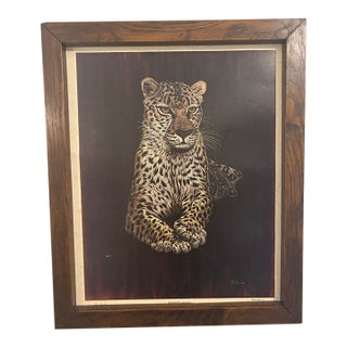 Vintage “Leopard” by M. Brice Aaron Pix Wildlife Print in Wood Frame For Sale