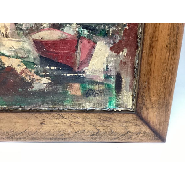 1940s Impressionist Landscape Scenery Framed Oil Painting Signed Greene For Sale - Image 4 of 7