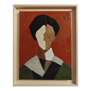 Yin Yang, Contemporary Geometric Portrait Oil Painting, Framed by Sophie Dumont For Sale