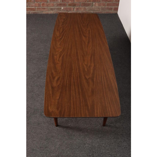 Wood Mid-Century Modern Surfboard-Form Laminate and Walnut Coffee Table With Drawer by Lane For Sale - Image 7 of 18