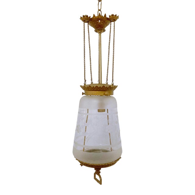 Vintage Late 19th Century Brass Lantern With Glass Shade For Sale