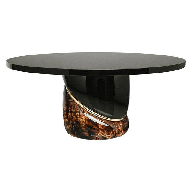 Wood "Sparrow" Round Table With Stainless Steel, Bronze Details, Handmade For Sale - Image 7 of 7