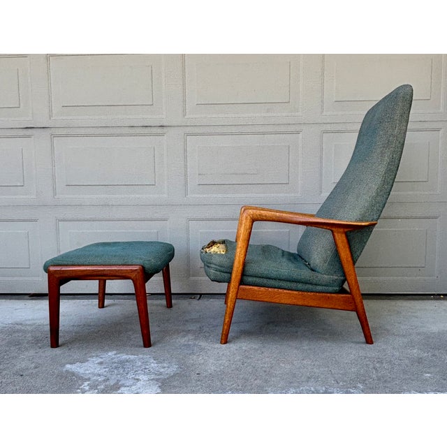 Wood Folke Ohlsson Dux Teak Oak Danish Modern Lounge Chair Ottoman Recliner Vintage For Sale - Image 7 of 11