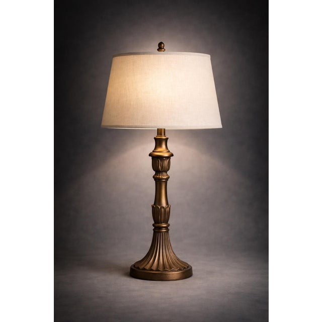 Late 20th Century Late 20th Century Traditional Fluted Column Table Lamps With Linen Shades - a Pair For Sale - Image 5 of 9