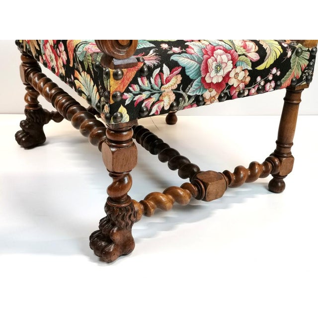 Antique Louis XIII and Renaissance Walnut Armchairs with Parrot Upholstery, 1890s, Set of 2 For Sale - Image 14 of 18