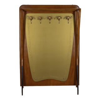 Vintage Italian Wall Coat Rack in Wood and Decorated Glass, 1950s For Sale