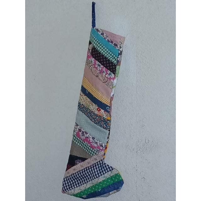Green 1960s Fabric 'Crazy Quilt' Style Christmas Stocking For Sale - Image 8 of 9