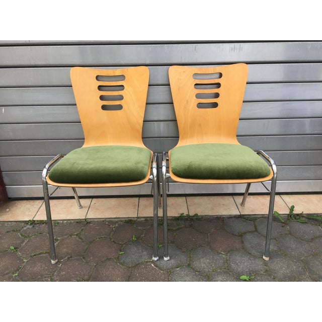 Stackable Metal and Wood Chairs, 1990s, Set of 4 For Sale - Image 12 of 16