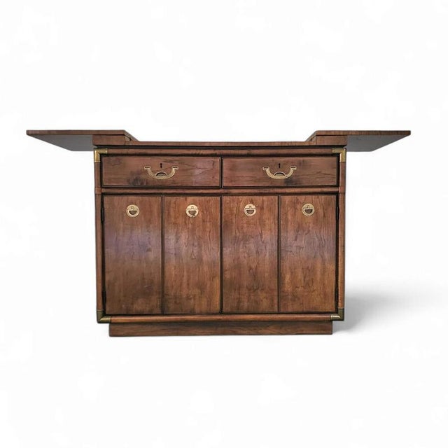 Drexel Heritage Sideboard or Buffet on Rollers / Vintage Drexel Accolade Campaign Server Dry Bar on Casters / Flip...