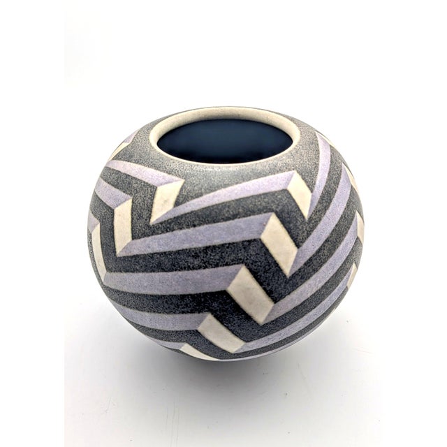 2000 - 2009 German Studio Ceramic Vase with Chevron Pattern by Inke Lerch-Brodersen For Sale - Image 5 of 5