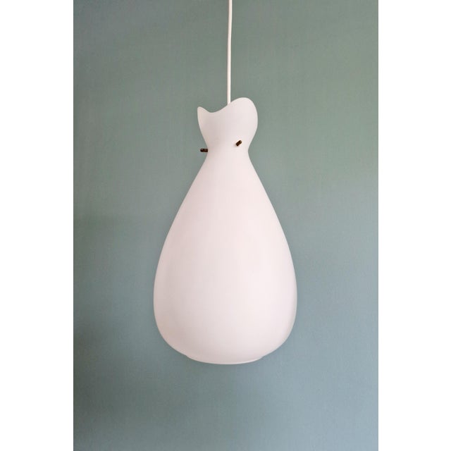 Scandinavian Pendant Lights in White Satin Glass and Brass, 1960s, Set of 3 For Sale - Image 3 of 18