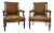 Antique Carved Wood Brown Leather Arm Chairs - a Pair For Sale