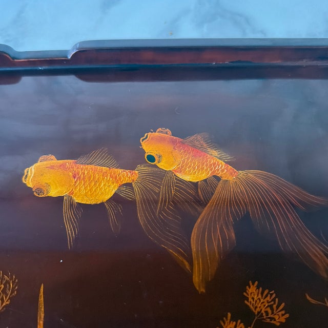 1950s Vietnamese Laquered Signed Goldfish Tea Tray For Sale In Washington DC - Image 6 of 6