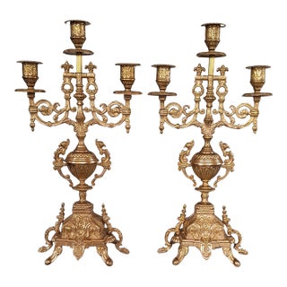 Italian Brass Candelbras Attributed to Brevettato - a Pair For Sale