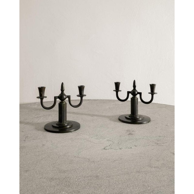 Mid-Century Swedish Sculptural Bronze Candelabras from Gab Sweden, 1930s, Set of 2 For Sale - Image 3 of 6