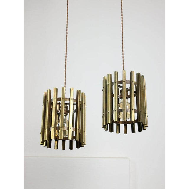 Vintage Italian Brass Cage Pendant Lamp, 1970s For Sale - Image 11 of 16
