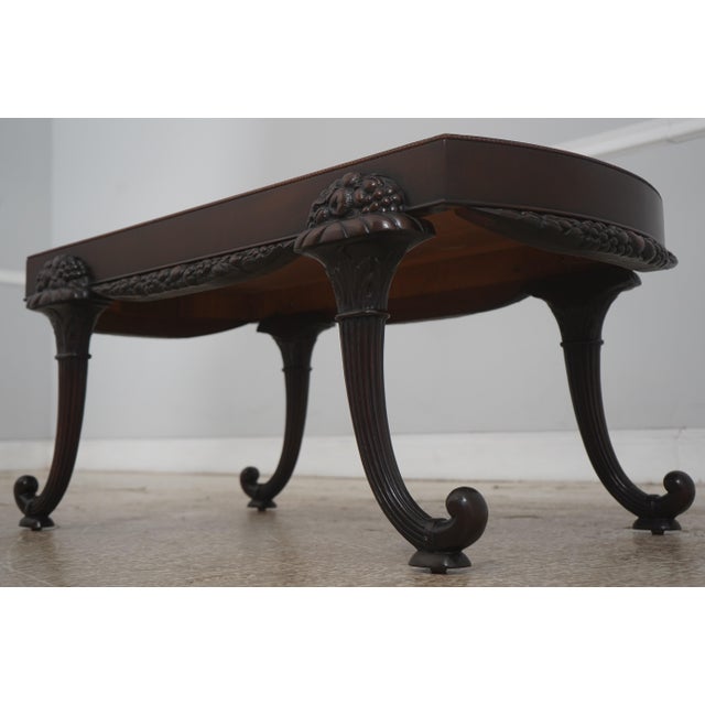 Vintage Leather Top Cornucopia Carved Mahogany Coffee Table For Sale - Image 10 of 13