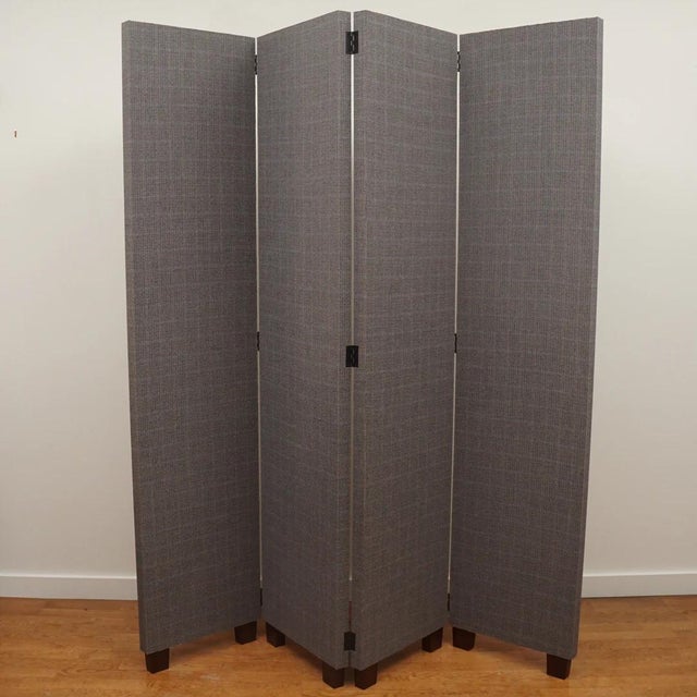 Gray Custom Four-Panel Folding Screen with Nail Head Detailing For Sale - Image 8 of 8