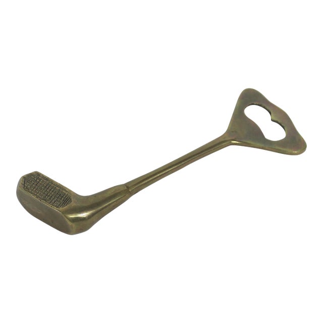 Vintage Solid Brass Golf Club Bottle Opener For Sale