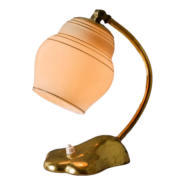 1950s Sculptural Glass and Brass Table Lamp in the Manner of Paavo Tynell for Valinte Oy For Sale